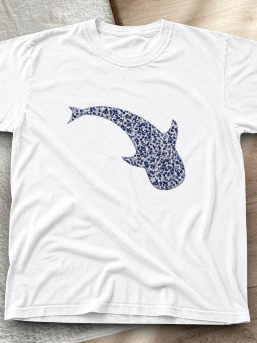 Floral shark graphic tee white